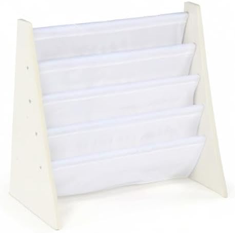 Humble Crew 4-Tier Kids Bookshelf, White Wood/White - Premium Book Shelf for Kids Rooms with Four Deep Pockets - Toddler Sling Book Rack with Deep Sleeves, Nursery Bookcase Organizer