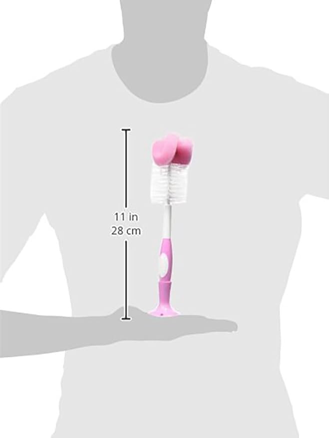 Dr. Brown's Reusable Sponge Baby Bottle Cleaning Brush with Suction Cup Stand, Scrubber and Nipple Cleaner, BPA-Free, Pink, 2-Pack
