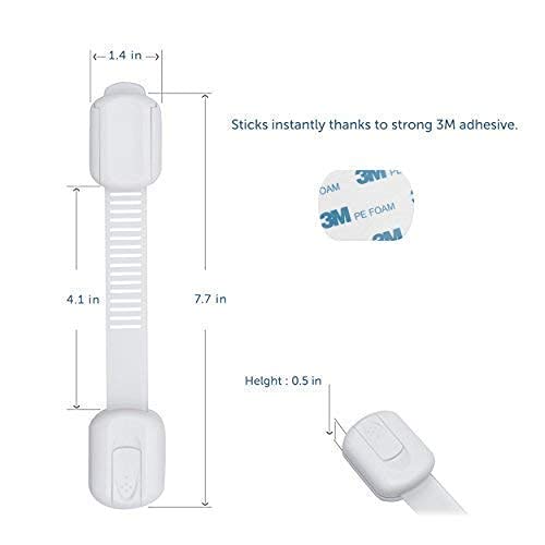 CUTESAFETY - Child Safety Cabinet Locks (6 Pack) – Adjustable Baby Proofing Strap Latches with Strong 3M Adhesive – No Drill Childproof Locks for Drawers, Cabinets, Fridge, Door, Closet, White