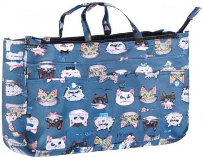 BTSKY Printing Handbag Organizers Inside Purse Insert - High Capacity 13 Pockets Bag Tote Organizer with Handle Cat