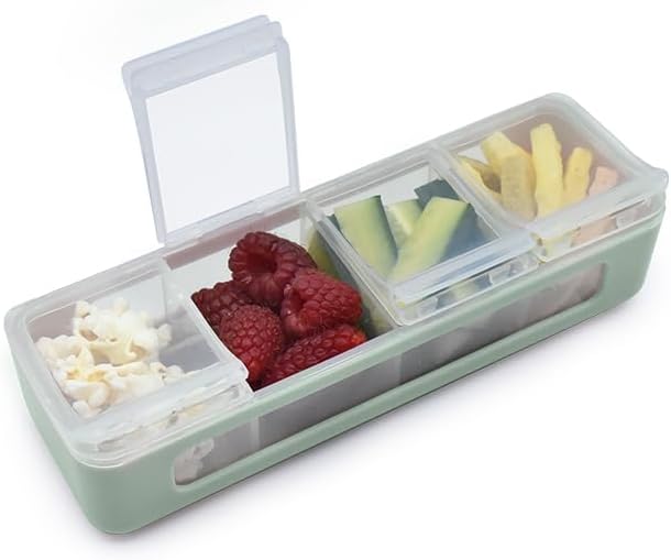 melii Snackle Box | 4 Compartment Snack Container with Individual Lids, BPA-Free Food Storage for Travel, School & On-the-Go Snacks, Kids & Family Organizer (Sage)