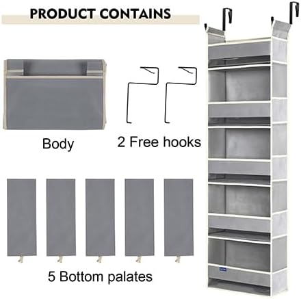 roomtalk 2 Pack Over The Door Hanging Organizer 5-Shelves and 10 Side Pockets, Over The Door Storage for Bathroom and Bedroom, Back of Door Organizers for Baby Products and Kid's Toys(13"x5"x44" Grey)