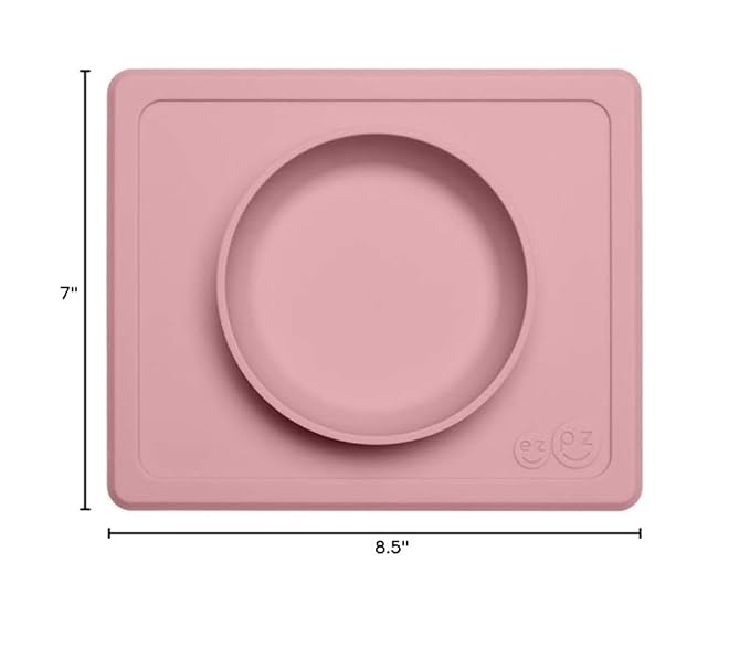 ezpz Mini Bowl (Blush) - 12 Months+ - 100% Silicone Suction Placemat + Bowl for Toddlers - Comes with a Reusable Travel Bag