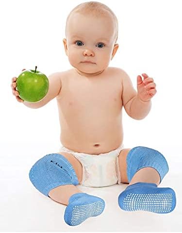 10 Pairs Baby Crawling Anti Slip Knee Pads and Anti Slip Baby Socks Set Unisex Toddler Knee Protectors Non Slip Ankle Socks