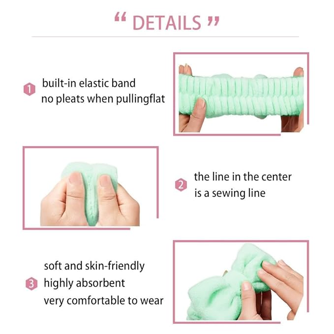 7 Pcs Spa Set, Facial Headband and Wristband Set, Skincare Accessories, College Style Girl Idea Gifts, Hair Accessories for Women and Girls(Light Green)
