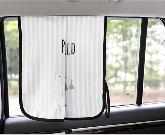 BEBEDECO Magnetic Car Sun Shade Curtain for Side Window – Sun Blocker and UV Protector for Baby, Kids, and Pets – Universal Fit with Built-in Magnets for Steel-Framed Door (Be-Pola Bear)