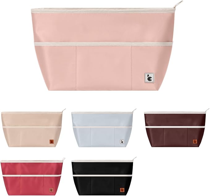 SDANG Purse Organizer Insert with Zipper – Pink Handbag & Tote Bag Organizer | Bag-in-Bag Insert with Pockets for Purses, Totes & Travel(Pink,Medium 28)