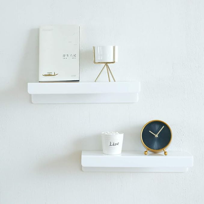 6 PCS Wall Mounted Acrylic Floating Shelf 15 Inch White Ledge Shelf, Nursery Kids Bookshelf 5MM Thick Bathroom Storage Shelves Toy Display Organizer