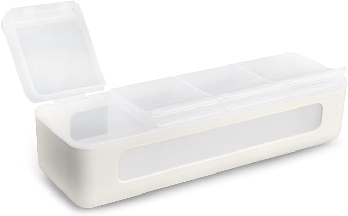melii Snackle Box – 4 Separate Compartments with Lids, Divided Snack Container, Food Storage for Kids and Adults, Arts & Crafts, Beads, BPA-Free, White