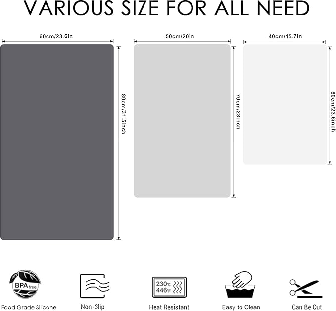 Extra Large Silicone Mat, 31.5x23.6 Large Silicon Placemats for Kids, Heat Resistant Matt for Kitchen Counter Non-Stick Table Mat for Dough and Pastry, Silicone Craft Mat for Kids, Dark Gray