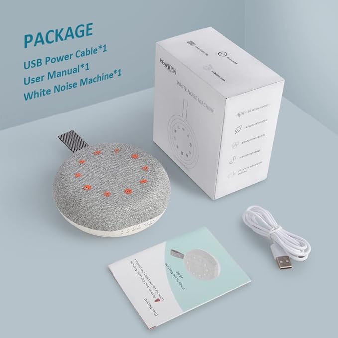 White Noise Machine,Portable Sound Machine with 40 Soothing Sounds, USB Rechargeable,Sleep Sound Timer & Night Light for Baby Kids Adults