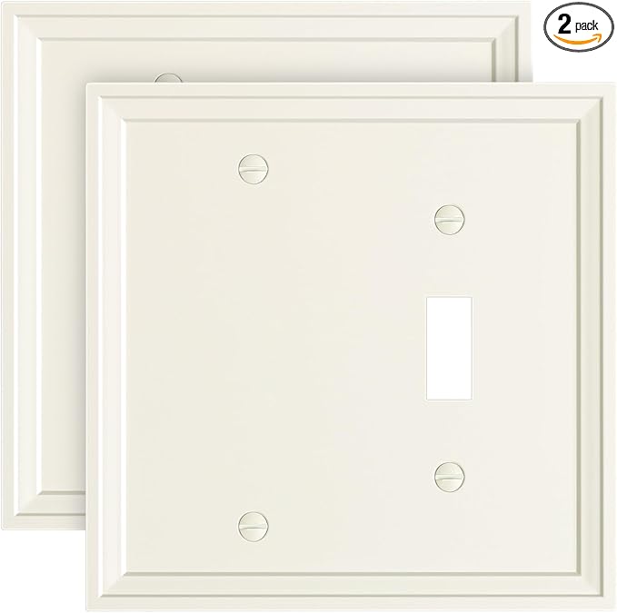 2-Pack Combo Blank/Toggle Light Switch Cover Plate, Light Almond Modern Decorative Electrical Outlet Covers, Bamboo Fiber Wall Switch Plates and Outlet Covers