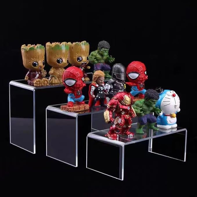 Clear Acrylic Display Risers, 6pcs Rectangle Display Stands Shelf for Cupcake Stand, Collectibles Display and Retail Showcase, Tiered Display Stand