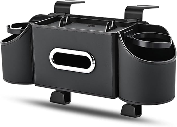 Back Seat Car Organizer,4 in 1 Multifunctional Car Back Seat Storage Box with Drink Cup Holder Tissue Box, for Hold Phone,Snacks, Drinks, Handbag-Black