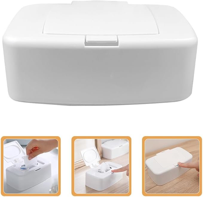 PRETYZOOM 6.7 Inch Plastic Wipe Storage Box Refillable Baby Wipes Holder with Lid for Nursery Bathroom Tissue Container Wet Tissue Case