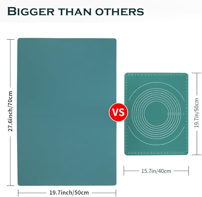 QPIX DIGITAL Extra Large Silicone Countertop Mat,Silicone Table Mat Kitchen Counter Protector Nonslip Heat Resistant Silicone Desk Mat Crafts Kids Dinner Placemat Pastry Dough Rolling Mat,Dark Green