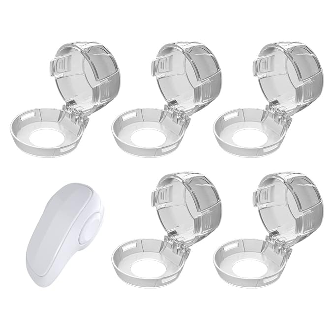 SAFELON (5+1) Pcs Baby Safety Stove Gas Knob Covers & Childproof Oven Lock, Kitchen Safety Stove Locks for Babies & Toddlers (White)