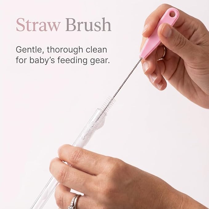 Ariseno 5-in-1 Baby Bottle Brush Set, Including Nylon and Silicone Bottle Brush, Cap, Straw, Nipple Brushes, BPA-Free (Pink)