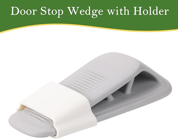 Fursafe&Q Rubber Door Stoppers for Bottom of Door, Door Stop Wedge with Holder, Heavy Duty Doorstops 2 Pack, Wall Protector for Home & Office & School & Commercial Doorstop Keep Open Stack Grey