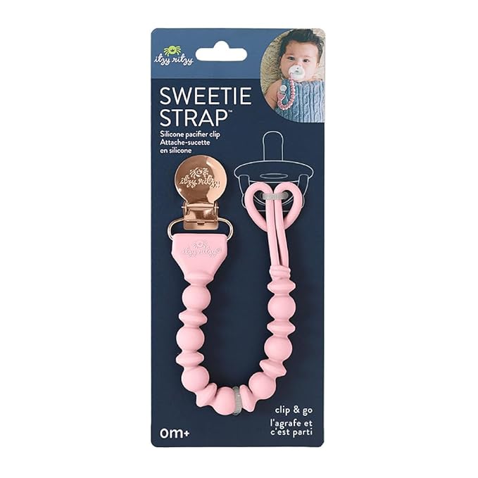 Itzy Ritzy Silicone Pacifier Clip – 100% Food Grade Silicone Pacifier Strap with Clip Keeps Pacifiers, Teethers & Small Toys in Place Features One-Piece Design & Cord (Pink)
