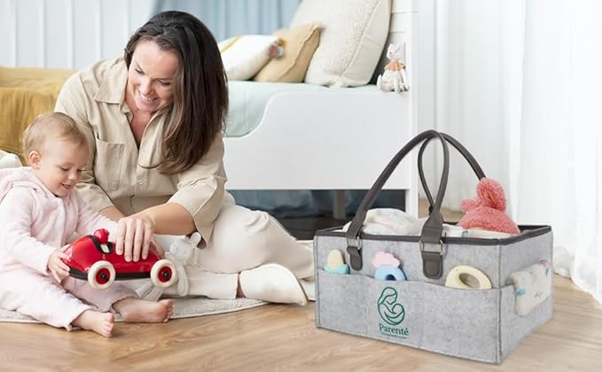 Parenté Diaper Caddy Organizer—Portable Baby Caddy for Baby Stuff, Newborn Essentials Must-Haves, Caddy Organizer with Handle, Ideal Baby Shower Gifts, Nursery Storage Basket for Diapers & Wipes