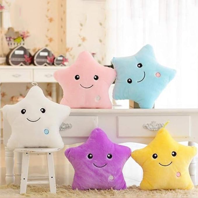 sofipal Creative Twinkle Star Shaped Plush Pillow, LED Night Light Glowing Cushions Plush Stuffed Toys Gifts for Kids, Decoration (Yellow)