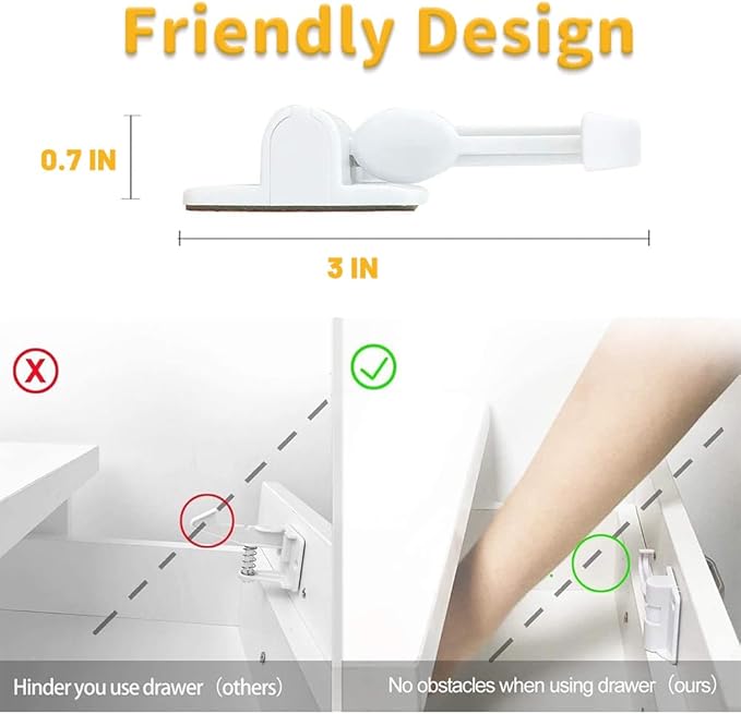 Invisible Baby Proofing Cabinet Latch Locks (12 Pack) - No Drilling or Tools Required for Installation