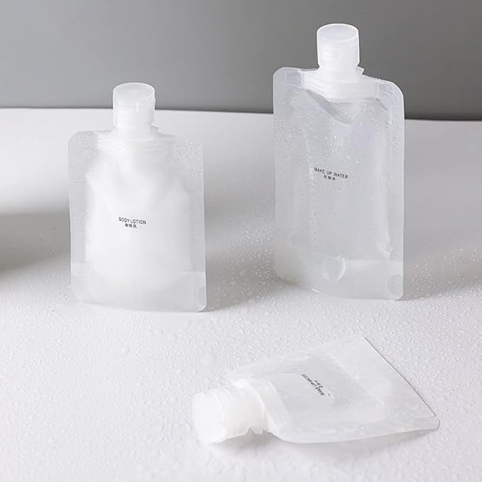 KALLORY Travel Refillable Cosmetic Sub-Packing Bags Set 15Pcs 1 Oz Empty Lotion Sample Pouches for Shampoo Conditioner Creams Toiletries Skin Care Storage