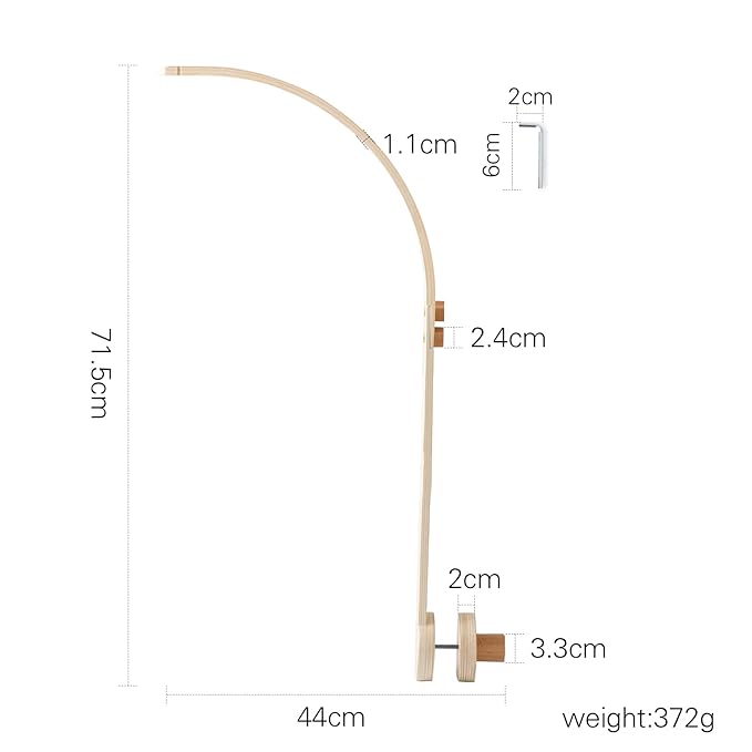 let's make Baby Crib Mobile Arm - Wooden Baby Mobile Crib Holder for Hanging Baby Crib Attachment for Nursery Decor (Curved Structural Arm)