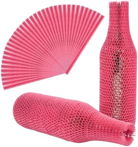 64 Set Wine Bags for Travel Honeycomb Paper, Reusable Glass Liquor Bottle Sleeves, Proof Hardened Safety and Impact Resist for Shipping Packing Transport Pink