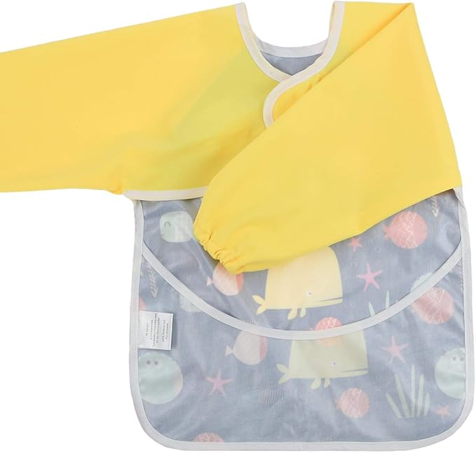 Hi Sprout Infant Toddler Baby Waterproof Sleeved Bib, Bib with Sleeves&Pocket, 6-24 Months