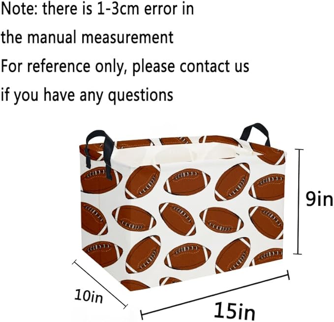 Sanjiaofen Rectangular Football Basket,Kids Baskets for Kids.Waterproof PE Coating Cute Bins with Handles.Boys Basket,Toys Box,Books Baskets,Gifts Box. (Rugby)