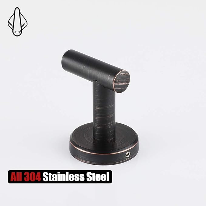 JQK Bathroom Towel Hook Oil Rubbed Bronze, 304 Stainless Steel 0.8mm Coat Robe Clothes Hook for Bathroom Kitchen Garage Wall Mounted (Pack of 2), TH100-ORB-P2