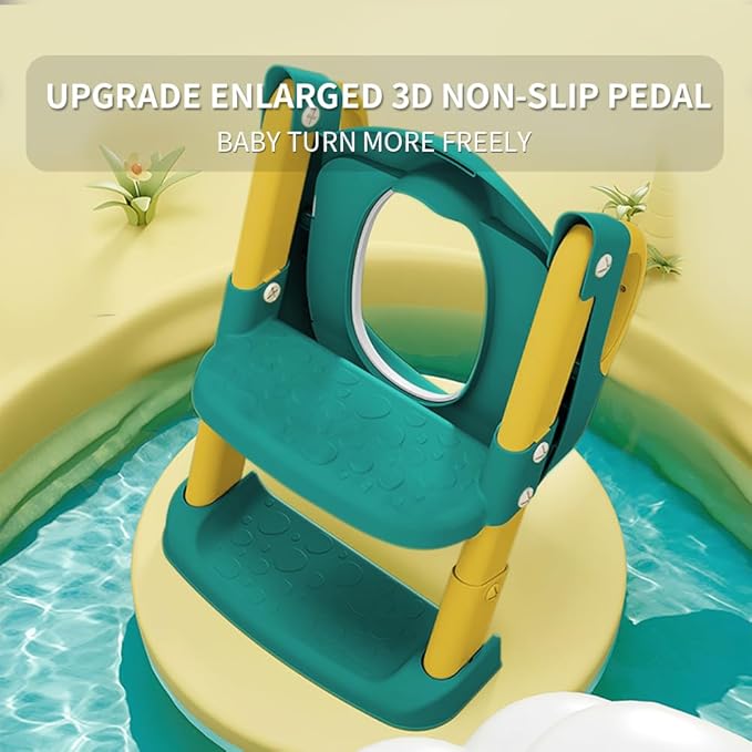 Potty Training Toilet Seat For Boys Girls, Toddler Toilet Seat With Step Stool Ladder, Foldable Toddler Potty Seat For Toilet With Non-Slip Design, Adjustable Height (Blue & Yellow)