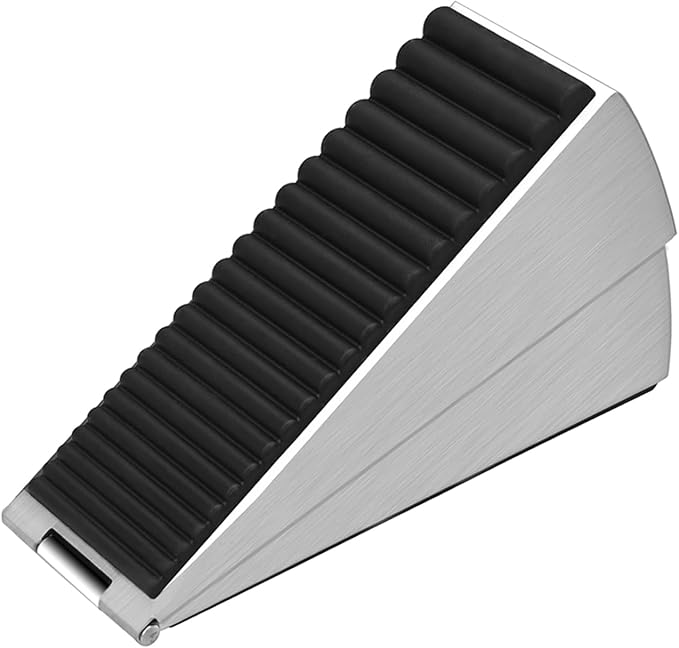 HOMOTEK Adjustable Tall Wedge Door Stopper, Heavy Duty Higher Door Stopper for Bottom of Door, Large Stainless Steel Door Stop Spring Non-Slip Rubber, Suit for Door Clearance of 0.2"-3", Silver 1Pack