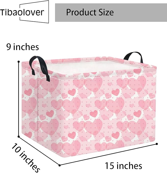 TIBAOLOVER Rectangular Valentines Basket for Women Girls Storage Bin Organizer Box Shelf Room Decor(Light Pink Heart)
