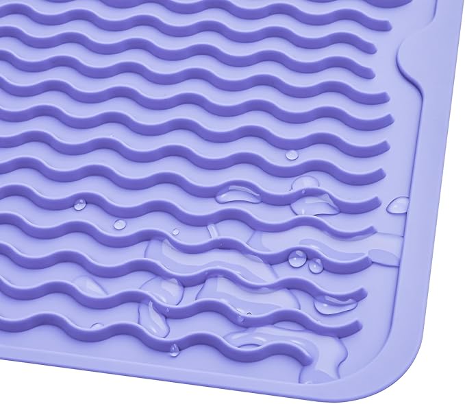MicoYang Silicone Dish Drying Mat for Multiple Usage,Easy clean,Eco-friendly,Heat-resistant Silicone Mat for Kitchen Counter or Sink,Refrigerator or drawer liner Light Purple L 16 inches x 12 inches