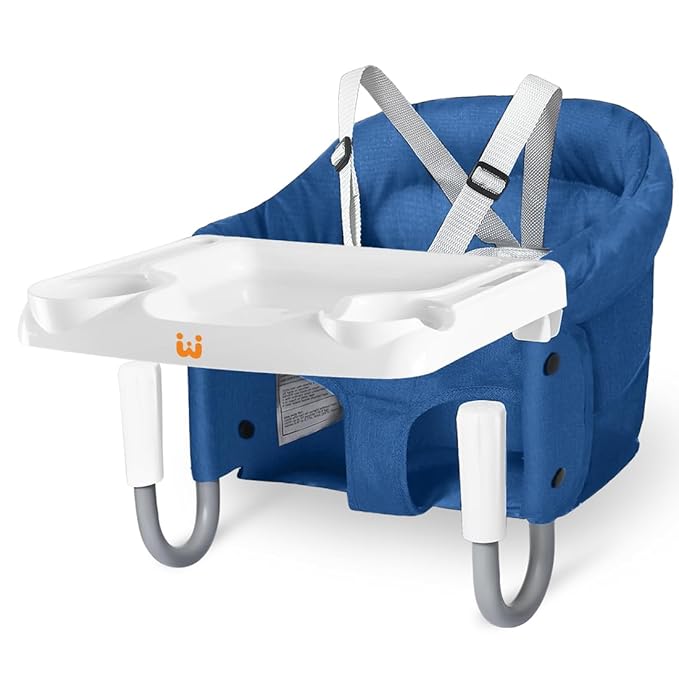 MTWML Hook On High Chair with Tray,Portable Baby High Chair That Attaches to Table,Clip On Fast Table Seat for Babies and Toddlers.Baby Feeding Seat for Dining Tables and Counter(Pure-Blue)