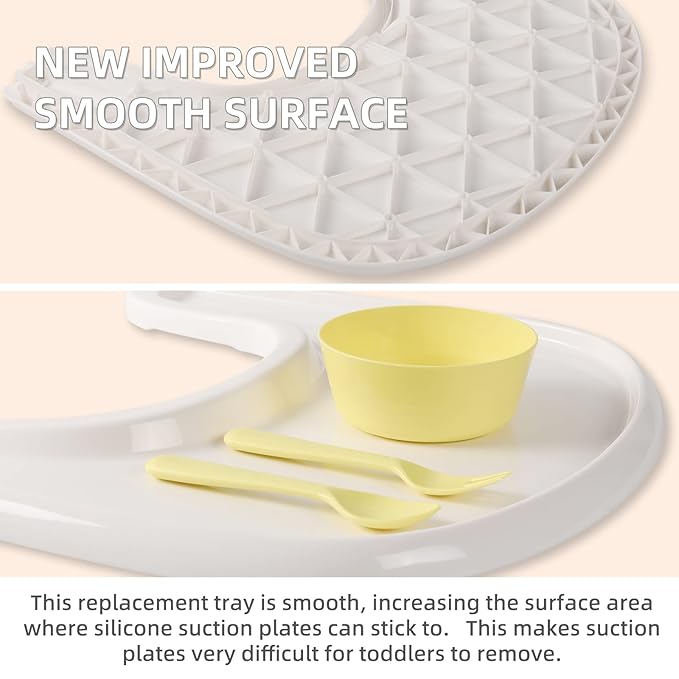 Baby High Chair Tray Compatible with Stokke Tripp Trapp Chair (V2 and Beyond) with Smooth Surface and Strong Suction Power Made of Food-Safe Plastic (BPA BPS BPF Lead Phthalate Free) - White