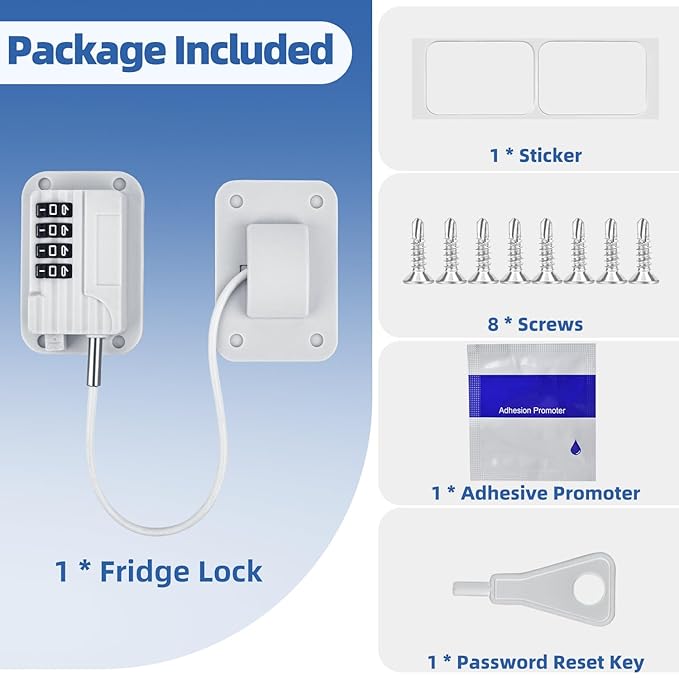 RORMGO Refrigerator Lock, Heavy Duty Fridge Locks for Kids, Freezer Lock with Combination for Refrigerator Drawer Cabinet Safety, Easy to Install No Keys Needed White, 2 Packs