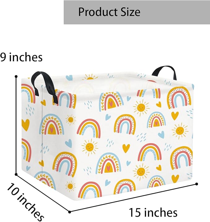 TIBAOLOVER Rectangular Kids Storage Basket for Home Kitchen Girls Cute Storage Bin Organizer Shelf Book Room Decor(Colorful Rainbow)