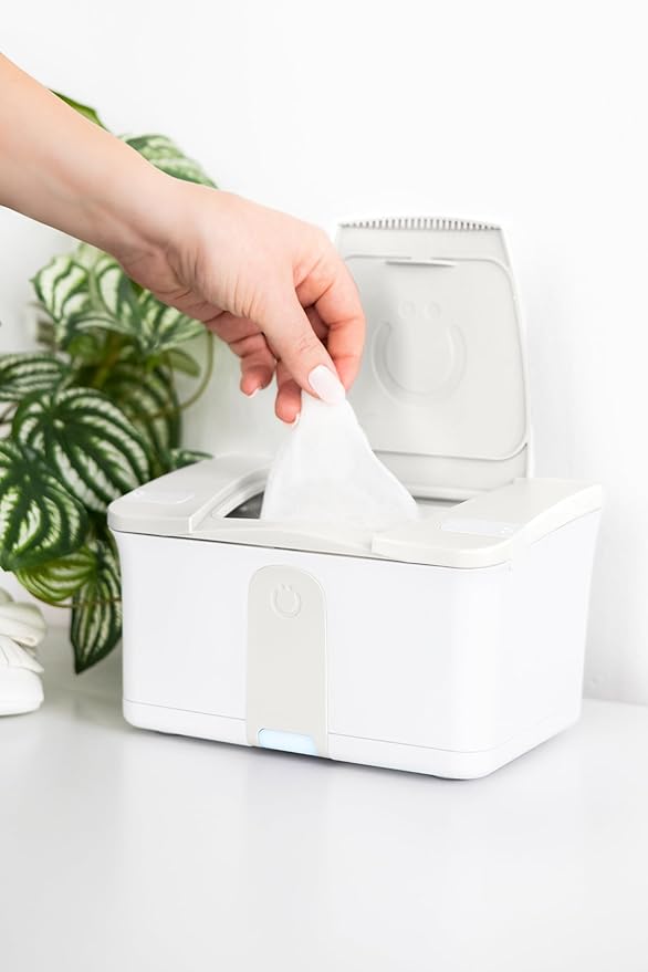Ubbi Baby Wipes Warmer and Dispenser with Nightlight, Top-Heating System, Moisture Lock Lid, Fits Standard Wipe Packs, Soft Glow Light for Diaper Changes, Oat