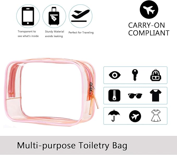 Buminee Clear Pouch, Makeup Bag, 6.6"" x2.3 x4.7 TSA Approved Toiletry Bag, Clear Travel Bags for Toiletries, Cosmetic Bag for Women-1 Pack Sky Blue