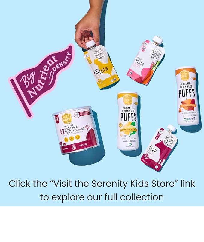 Serenity Kids 6+ Months Baby Food Pouches - Nutrient-Packed Organic Baby Food - Savory Meat & Herb Puree - Protein Pouches with 5g Protein for Toddler Snacks - 3.5 Oz, 6 Pack