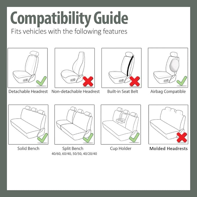 FH Group Car Seat Covers Full Set Cloth, Universal Fit combo, Automotive Covers, Low Back Front Airbag Compatible,Split Bench Rear Seat,Washable Cover for SUV,Sedan,Van Red