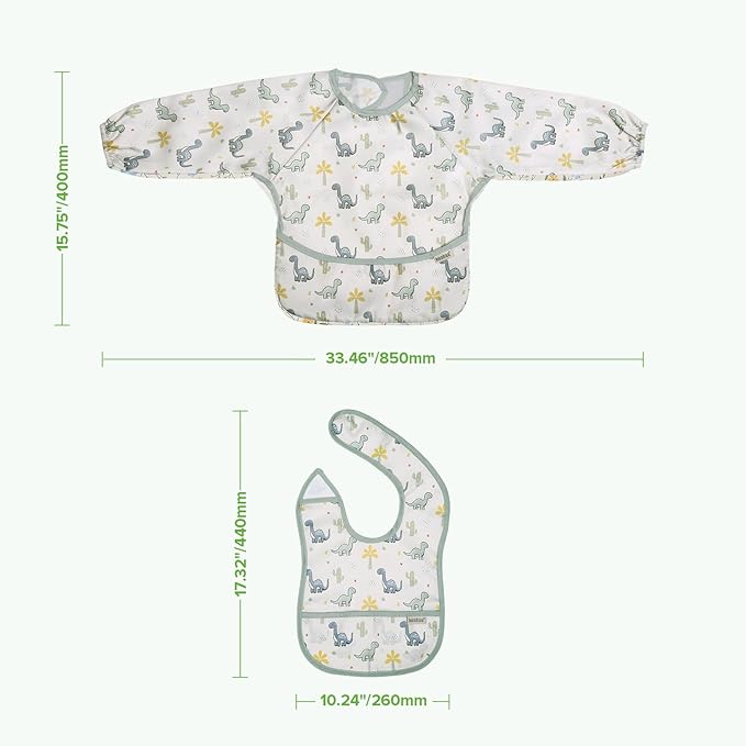 haakaa Long Sleeve Baby Bib, Waterproof & Adjustable Baby Smock Bib for Eating, Painting & Play, Easy Wipe Clean, 6–24M