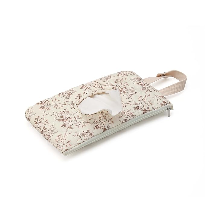HIBEAR Quilted Diaper Wipe Pouch Portable Mommy Bag Refillable Floral Baby Wipe Holder for Travel Stroller Daily Casual (wihi)