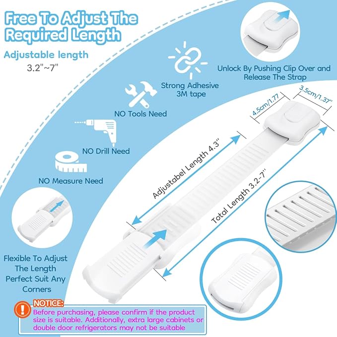 16-Pack Cabinet Locks Baby Proofing - Syican Child Proof Drawer Locks, Multi-Purpose for Drawers, Fridge, Toilet Seat, Trash Can, Ideal Stocking Stuffers, White