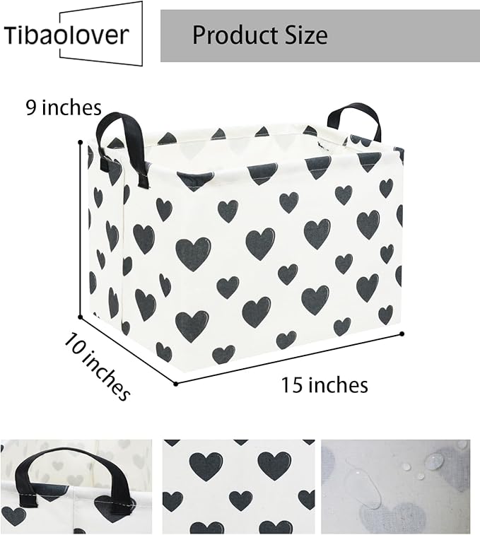 TIBAOLOVER Rectangular Love Heart Toy Storage Bin Organizer Shelf Book Basket Love Room Decor (Black Heart)