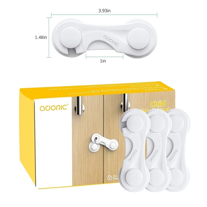 Cabinet Locks - Adoric Life Child Safety Locks 4 Pack - Baby Safety Cabinet Locks - Baby Proofing Cabinet Kitchen System with Strong Adhesive Tape